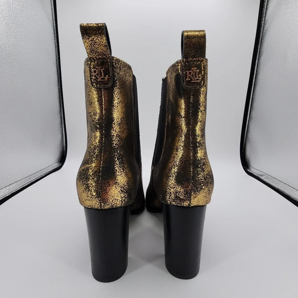 Lauren Ralph Lauren Mylah Stretch Metallic Ankle Boots Womens Size 8B NEW in Box